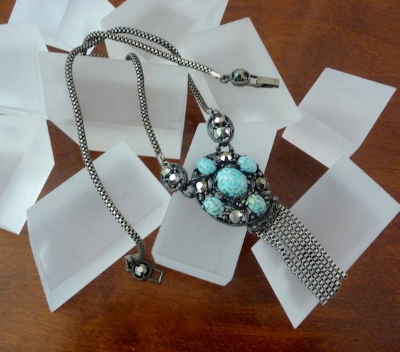 WEISS Turquoise and Hematite Chain Necklace/Weiss… - image 1