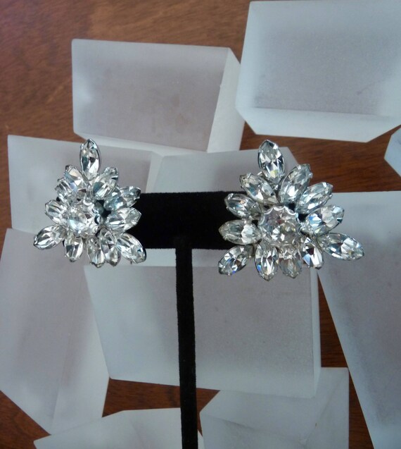 Weiss Clear Rhinestone Earrings, Weiss Rhinestone Earrings, Weiss Round Rhinestone Earrings, Weiss Marquis Rhinestone Earrings, Weiss Bridal View 4