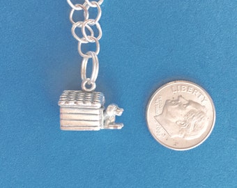Sterling Silver Dog Charm Bracelet, Dog House Toggle, 7.25"