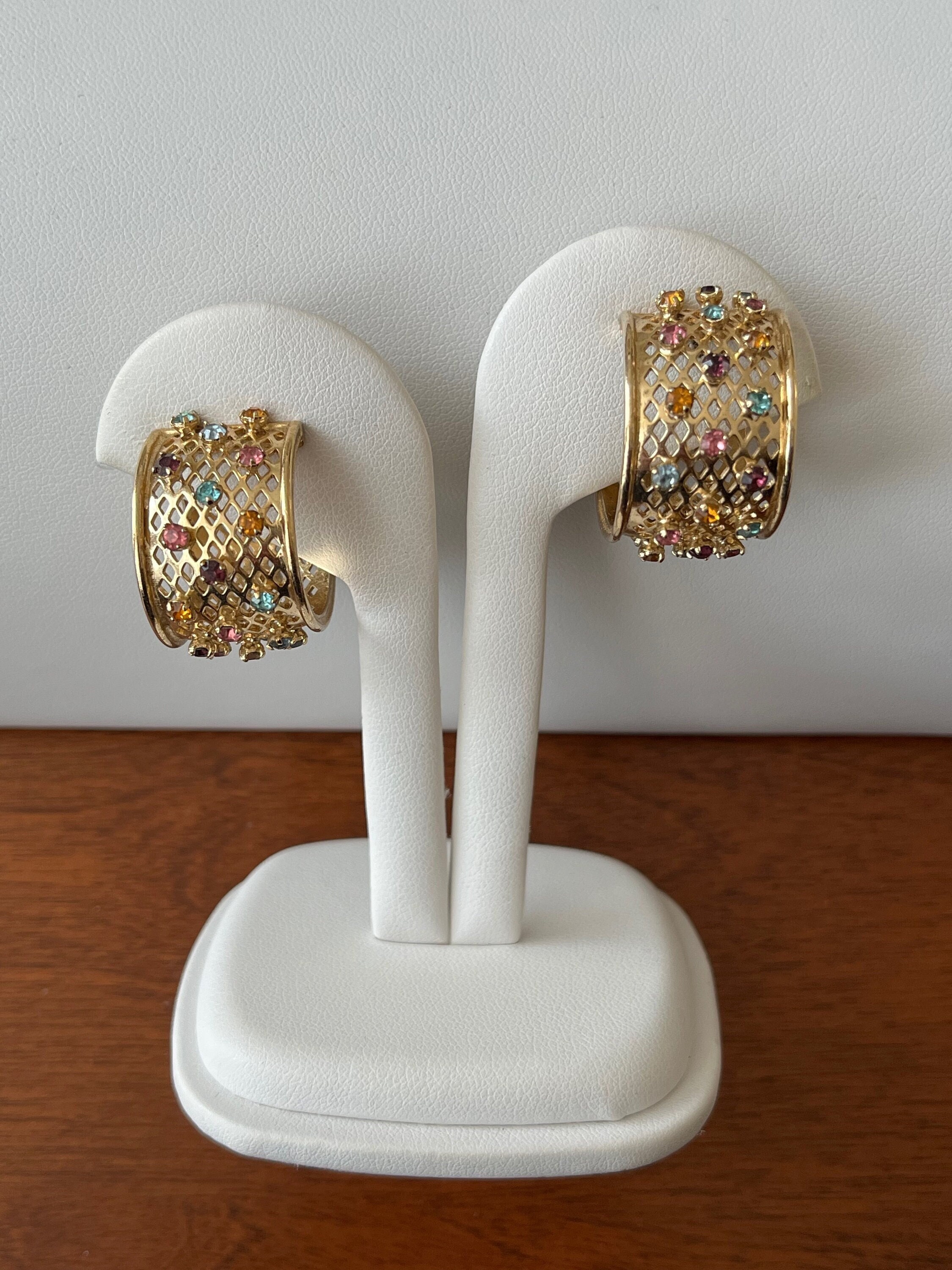 Vintage Bergere Gold Hoop Clip On Earrings