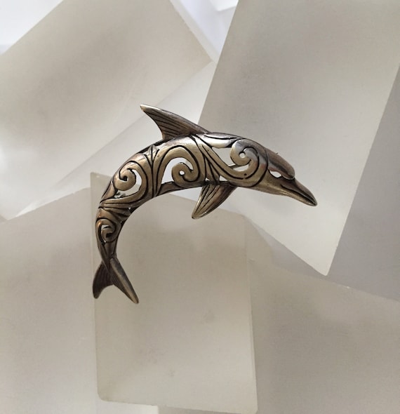 Sterling Silver Dolphin Pin/Vintage Jezlaine Ster… - image 5