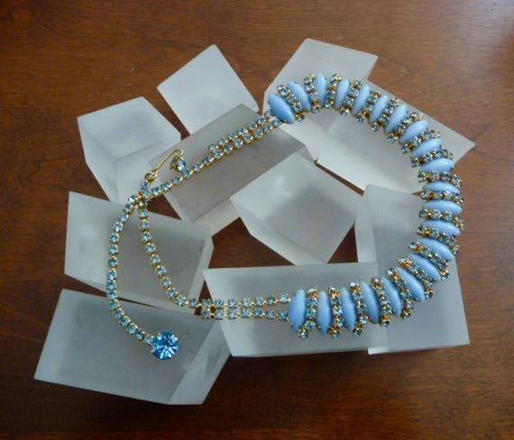 Weiss Blue Rhinestone Necklace, Weiss Blue Glass … - image 5