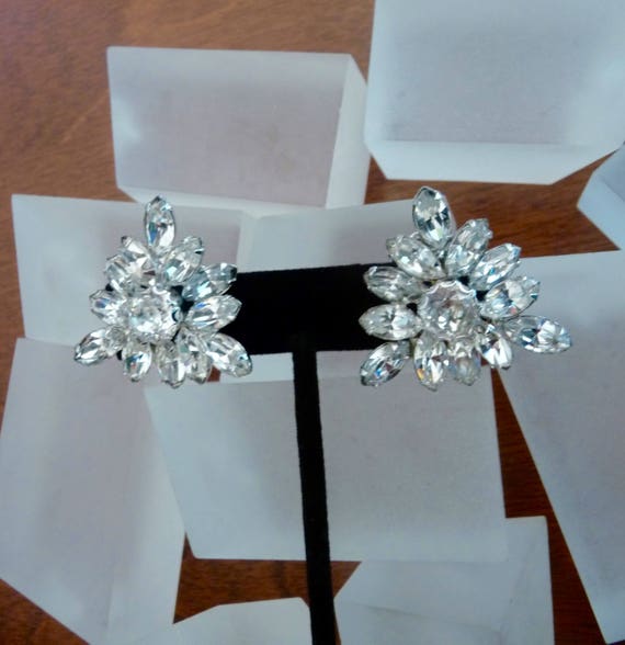 Weiss Clear Rhinestone Earrings, Weiss Rhinestone 