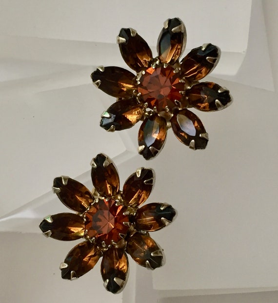 Weiss Topaz Rhinestone Earrings/Weiss Topaz Flowe… - image 2