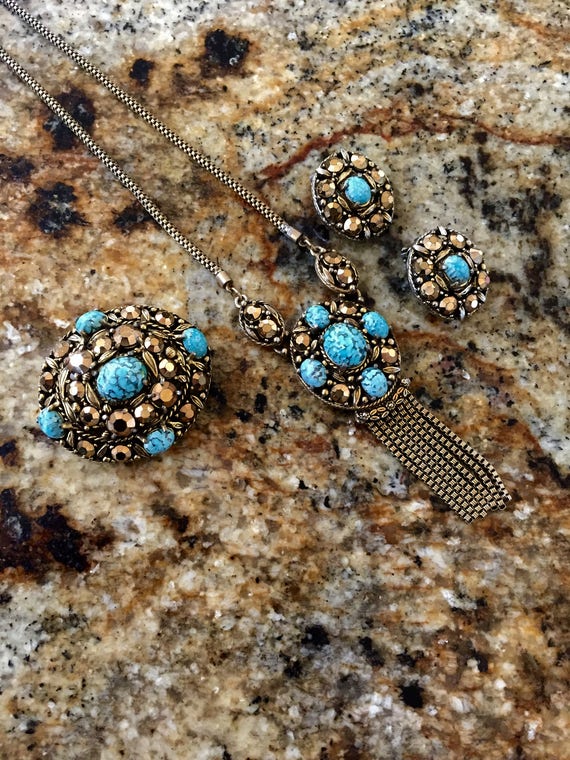 Weiss Turquoise/Weiss Turquoise Pin Earrings Neckl