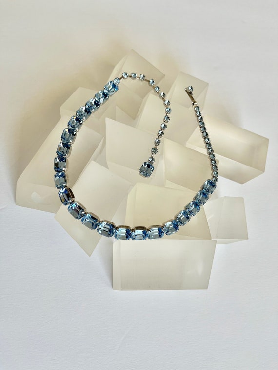 Weiss Emerald Cut Blue Rhinestone Necklace/Weiss P