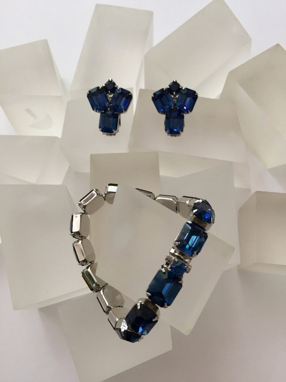 Weiss Blue Rhinestone Bracelet and Earrings/Weiss… - image 8