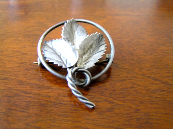 Sterling Silver Leaf Pin, Hand Made Sterling Silv… - image 1