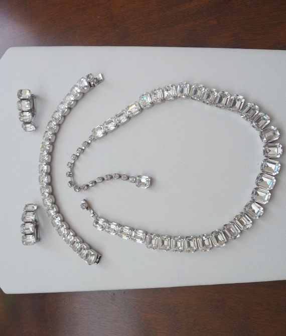 Kramer Clear Rhinestone Necklace Bracelet and Earr