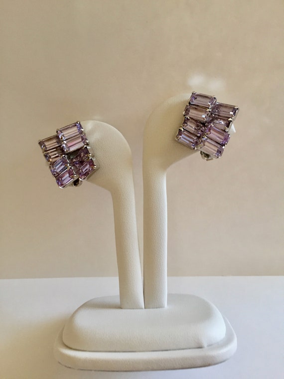 Weiss Lilac Rhinestone Earrings/Weiss Blue Earrings/Weiss Faux Alexandrite Rhinestone Earrings/Weiss Color Changing Clip On Earrings