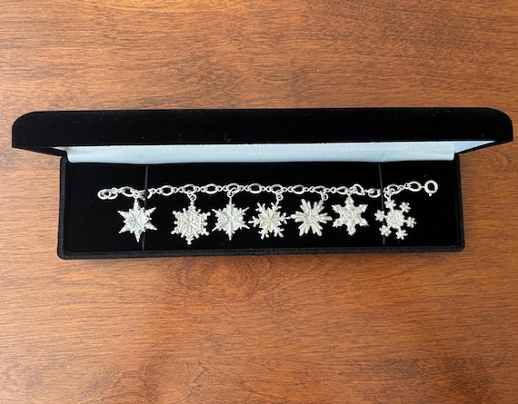 Vintage Gorham Sterling Silver Snowflake Bracelet… - image 1
