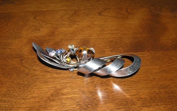 Vintage Glass Bow Pin, Vintage Topaz Bow Pin, Vin… - image 3