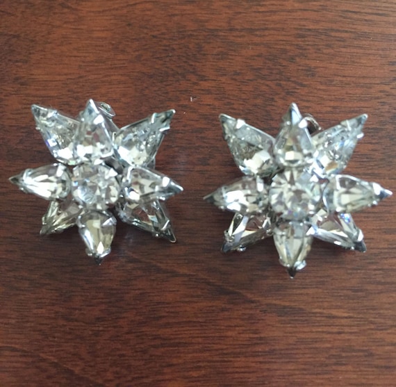 Weiss Clear Rhinestone Earrings,Weiss Starburst R… - image 1