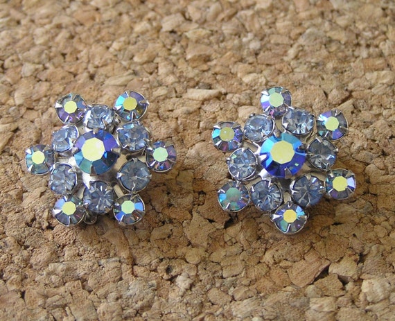 Weiss Blue Rhinestone Earrings/Weiss AB Rhineston… - image 9