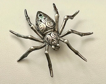 Vintage Jezlaine Sterling Silver LARGE Spider Pin: Filigree Design
