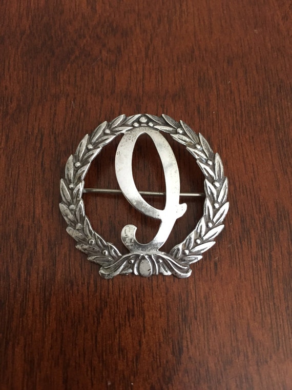 Sterling Initial Pin/Initial I Pin/Letter I/Sterling Silver Initial Pin/Sterling Silver Initial I Wreath Pin/Vintage Initial I Silver Pin
