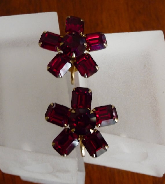 Weiss Red RhinestoneEarrings/Weiss Rhinestone Ear… - image 1