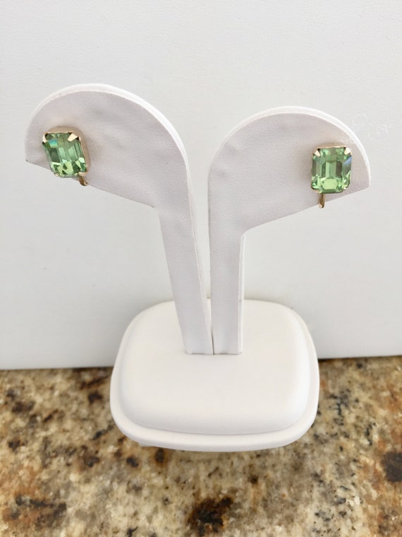 Weiss Green Rhinestone Earrings/Weiss Emerald Cut… - image 2