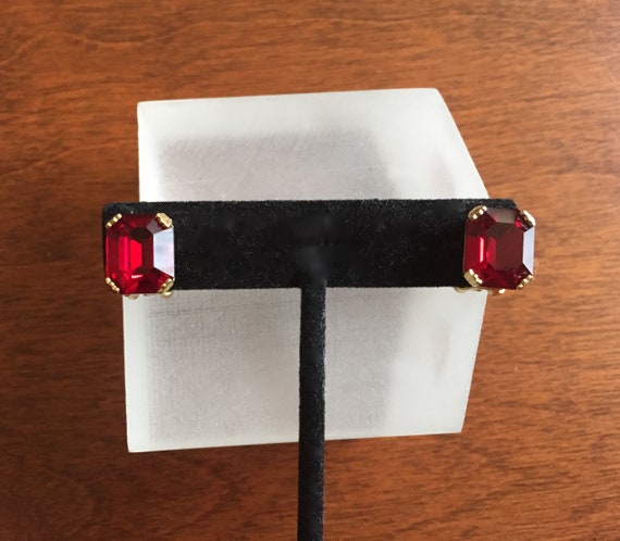 Weiss Rhinestone Earrings/Weiss Emerald Cut Red Ea