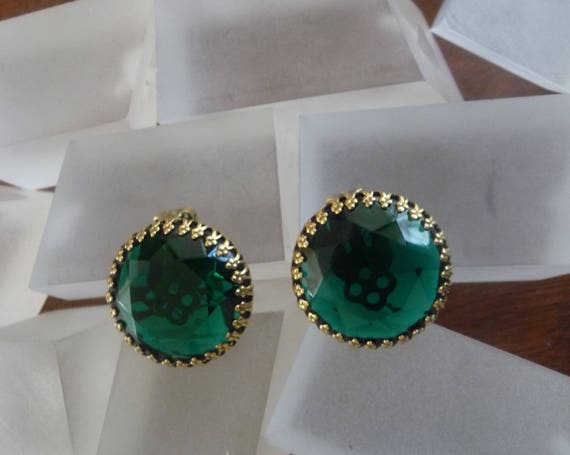 Weiss Green Rhinestone Earrings/Weiss Green Caboc… - image 4