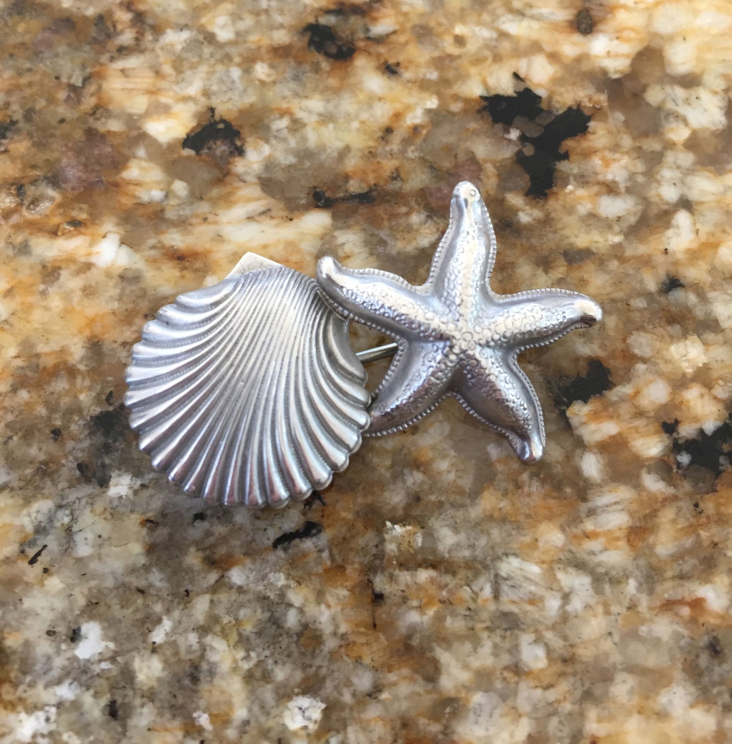 Beau Sterling Star Fish Clam Shell Pin, Sterling Silver Star Fish Pin ...