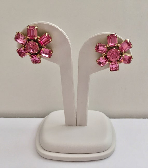 Weiss Pink RhinestoneEarrings/Weiss Rhinestone Earrings/Weiss Emerald Cut Pink Rhinestone Earrings/Weiss Emerald Cut PINK Clip On Earrings