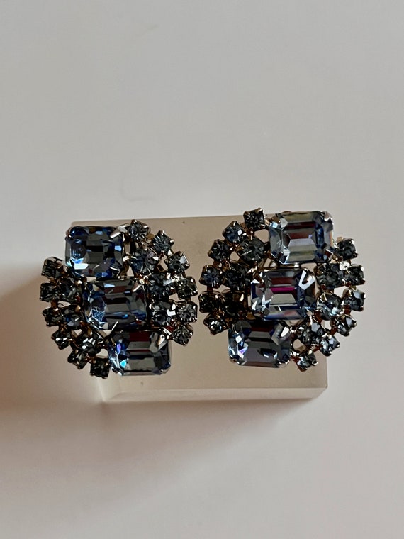 Weiss BLUE Rhinestone Earrings/Weiss Emerald Cut … - image 5