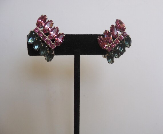 Weiss Pink Blue Rhinestone Earrings, Weiss Marqui… - image 5