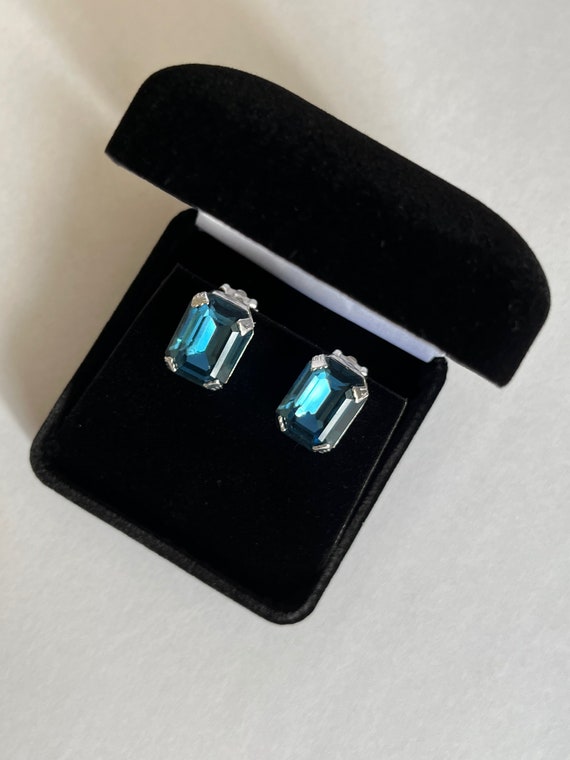 Weiss BLUE Rhinestone Earrings, Weiss Blue Emerald