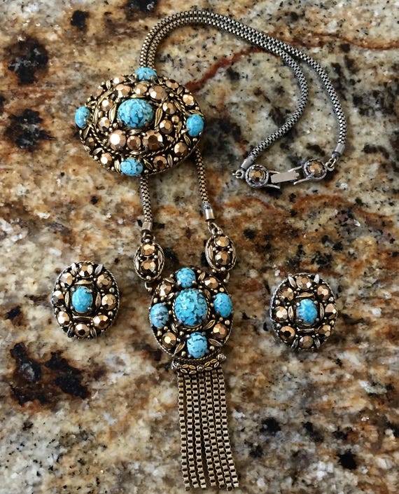 Weiss Turquoise/Weiss Turquoise Pin Earrings Neck… - image 2