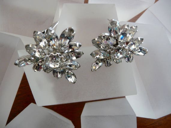 Weiss Clear Rhinestone Earrings, Weiss Rhinestone Earrings, Weiss Round Rhinestone Earrings, Weiss Marquis Rhinestone Earrings, Weiss Bridal View 2