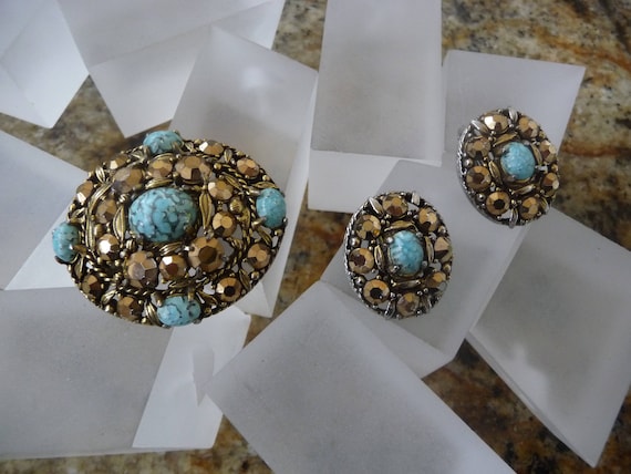 Weiss Turquoise/Weiss Turquoise Pin Earrings Neck… - image 4