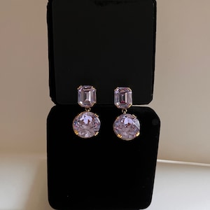 Weiss Emerald Cut Earrings/Weiss Dangling Earrings/Weiss LILAC Rhinestone Dangle Earrings/Weiss Emerald and Round Cut Drop Earring