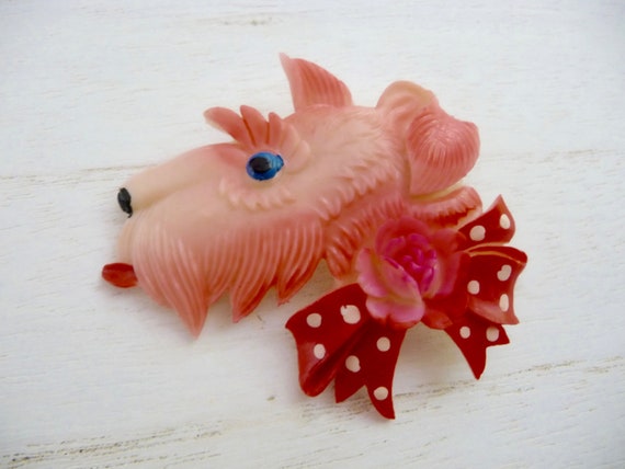 Vintage Celluloid Dog Pin/1940 Celluloid Dog Pin/C