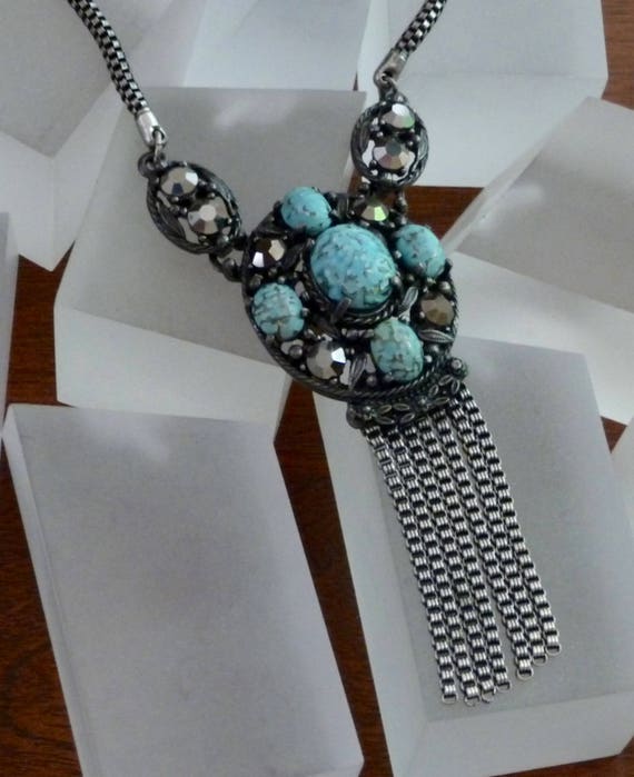 WEISS Turquoise and Hematite Chain Necklace/Weiss… - image 3