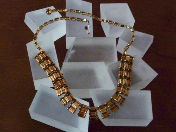 Weiss Topaz Necklace, Weiss Emerald Cut Necklace, Weiss Rhinestone Choker, Weiss Topaz Amber Choker, Weiss Topaz Amber Emerald Cut Necklace