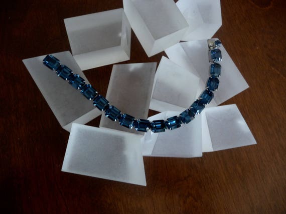 Weiss Blue Rhinestone Bracelet/Vintage Weiss Blue… - image 9