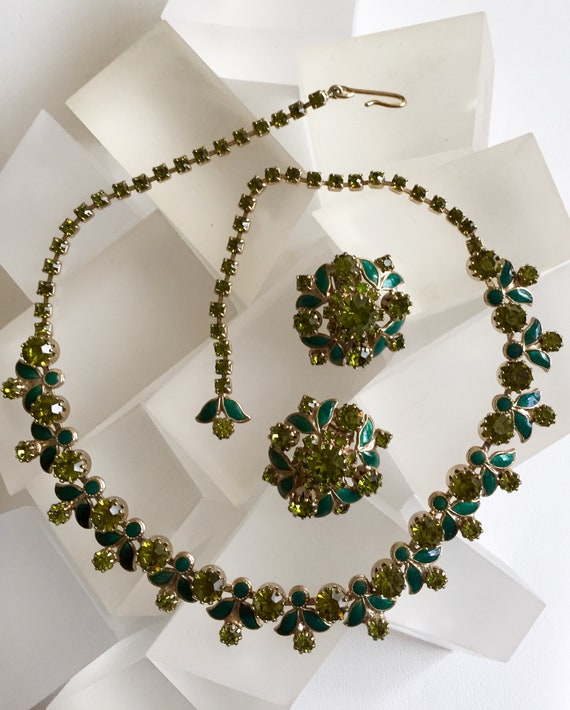 Weiss Green Rhinestone Necklace, Vintage Weiss Gr… - image 5
