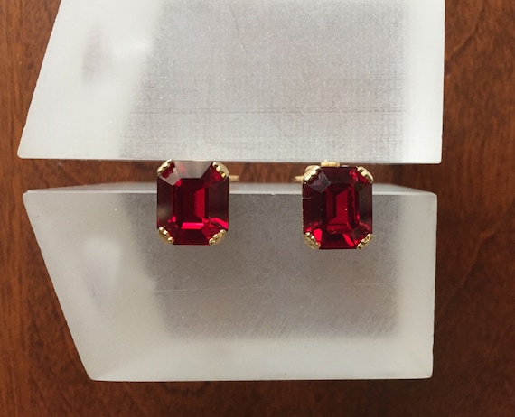 Weiss Rhinestone Earrings/Weiss Emerald Cut Red E… - image 6