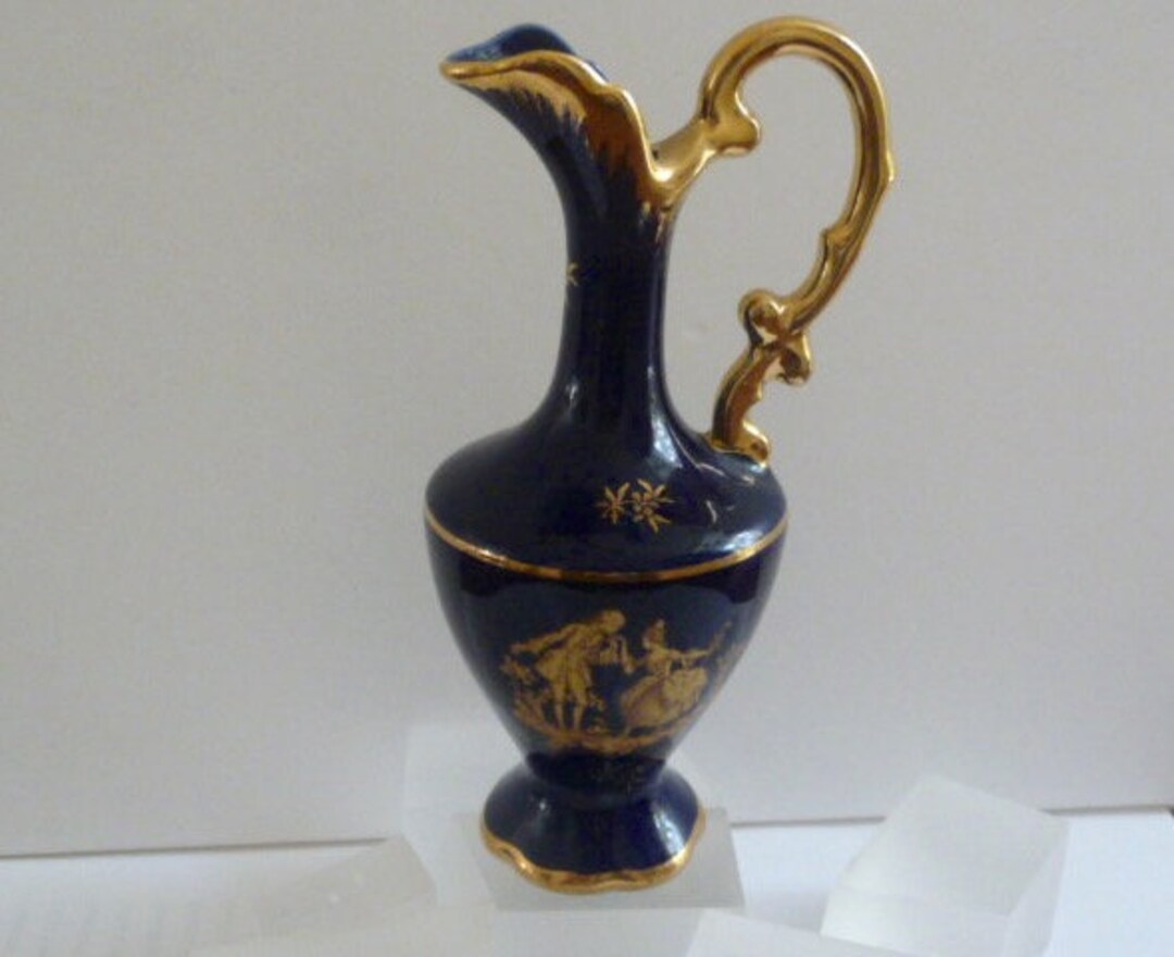 Vintage Limoges Porcelain Jug Limoges Porcelain Cobalt Vase Etsy