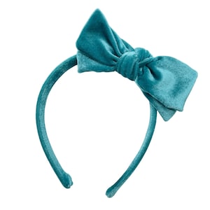 BERMUDA BLUE VELVET - Velvet Bow Headband - Girls Hard Headband - School Girl Headband - Everyday Headband with removable bow - 26 colors