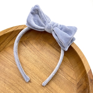 PALE PERIWINKLE VELVET - Velvet Bow Headband - Girls Hard Headband - School Girl Headband - Everyday Headband with removable bow - 26 colors