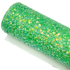 BRIGHT GREEN - Fantasy Chunky Glitter - A4 fabric sheet, felt backing- perfect for hair bows, snap clips, earrings, wristlets, and more!