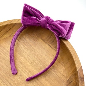 MULBERRY VELVET - Velvet Bow Headband - Girls Hard Headband - School Girl Headband - Everyday Headband with removable bow - 26 colors