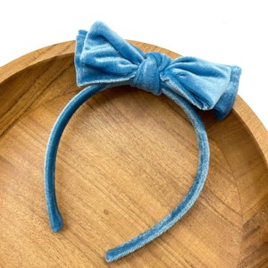 LIGHT BLUE VELVET - Velvet Bow Headband - Girls Hard Headband - School Girl Headband - Everyday Headband with removable bow - 26 colors