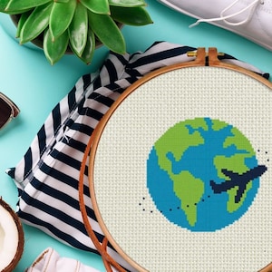 Travel Around The World PDF Cross Stitch Pattern Needlecraft - Instant Download - Modern Chart