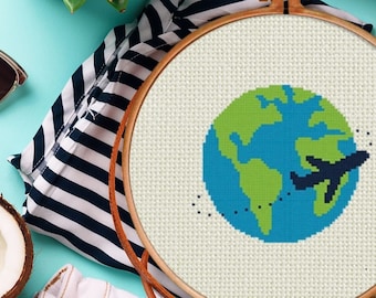 Travel Around The World PDF Cross Stitch Pattern Needlecraft - Instant Download - Modern Chart