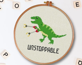 Unstoppable Trex PDF Cross Stitch Pattern Needlecraft - Instant Download - Modern Chart