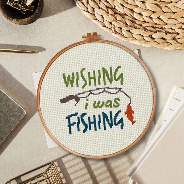 Wishing I Was Fishing PDF Cross Stitch Pattern Needlecraft - Instant Download - Modern Chart