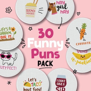Funny Cross Stitch, Funny Puns Counted Cross Stitch Patterns, 30 Included, for Cross Stitchers & Xstitch Fans, In One Easy Instant Download